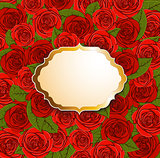 Background with red roses and label