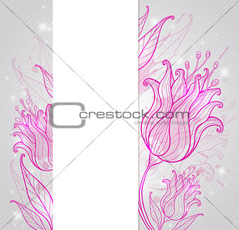 Background with pink hand drawn tulips