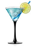 Blue cocktail with lime and ice