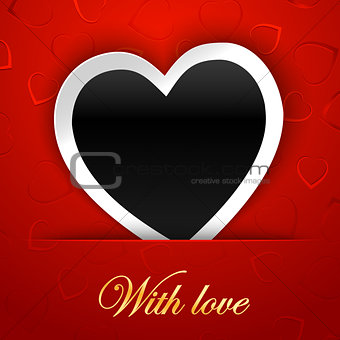 Love card template with blank photo frame on the red background