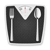 Bathroom scales with fork and spoon.
