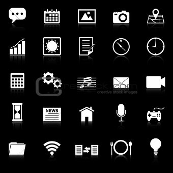 Application icons with reflect on black background
