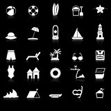 Beach icons with reflect on black background