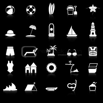 Beach icons with reflect on black background