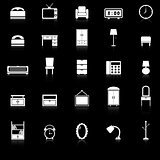 Bedroom icons with reflect on black background