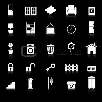 House related icons with reflect on black background