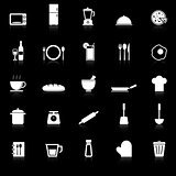 Kitchen icons with reflect on black background
