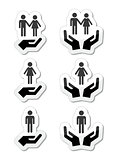 Man, woman and couples with hands icons set