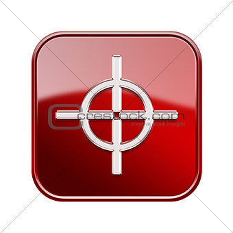 target icon glossy red, isolated on white background