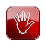 hand icon glossy red, isolated on white background