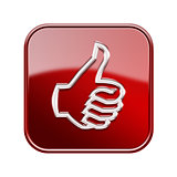 thumb up icon glossy red, isolated on white background