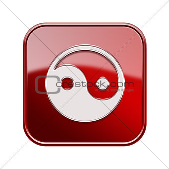 yin yang symbol icon glossy red, isolated on white background