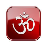 Om Symbol icon glossy red, isolated on white background