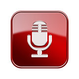 Microphone icon glossy red, isolated on white background