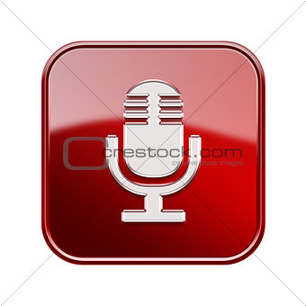 Microphone icon glossy red, isolated on white background