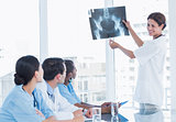 Doctor explaining xray to her team during a meeting