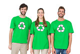 Young people wearing recycling symbol tshirts
