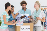 People with clothes donation
