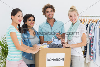 People with clothes donation