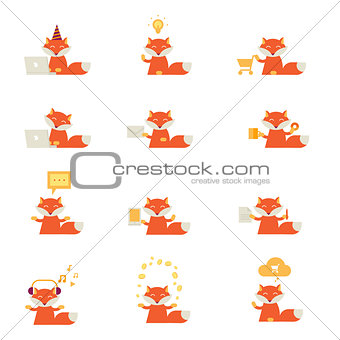 set of icons with a red fox