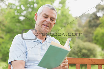 Senior man reading a book at park