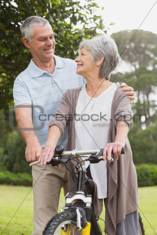 Senior couple on cycle ride at park