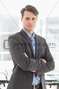Handsome serious businessman looking at camera