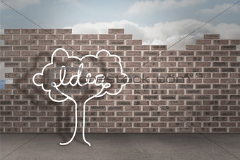 Idea tree doodle against brick wall background