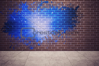 Splash on wall revealing blue light