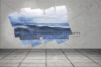 Display on wall showing mountains
