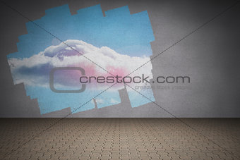 Display on wall showing cloud in sky