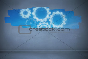 Display on wall showing cloudy cogs and wheels