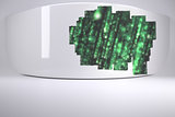 Abstract screen in room showing green matrix