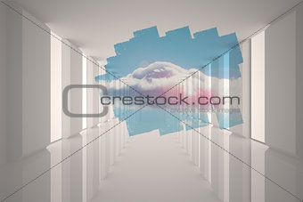 Abstract screen in room showing cloudy sky