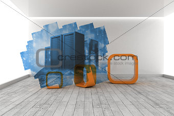 Abstract screen in room showing server towers