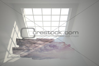 Abstract screen in room showing cloudy sky