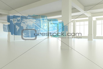 Abstract screen in room showing global communication