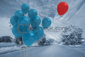 Balloons above a road