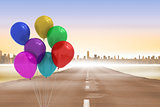 Balloons above a road