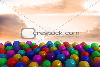 Many colourful balloons sky background