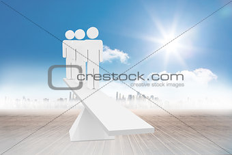White human resource scales in front of city