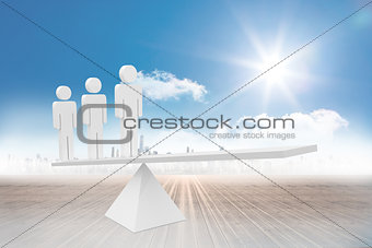 White human resource scales in front of city