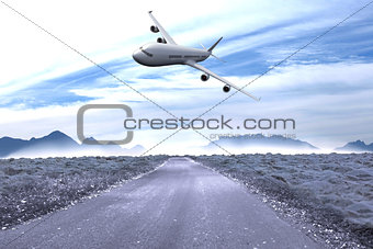 Composite image of road leading out to the horizon