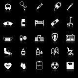 Hospital icons with reflect on black background