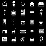Living room icons with reflect on black background
