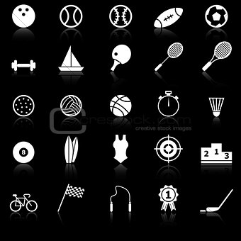 Sport icons with reflect on black background