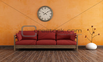 Old room with wooden couch