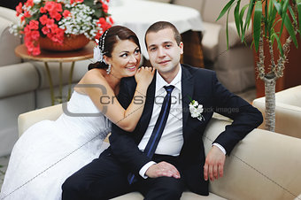 Young wedding caucasian couple.