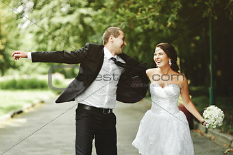 Newly wed couple going crazy.
