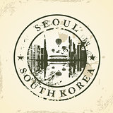 Grunge rubber stamp with Seoul, South Korea